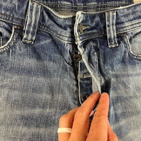 SOLD Diesel Safado Mens Jeans 31X32 Distressed Whisker Straight Button Fly Blue - Picture 4 of 13